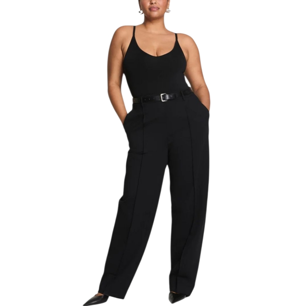 SPANX Black Barrel Leg High-Waist Trousers